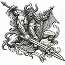 god fighting devil with sword tattoo design idea