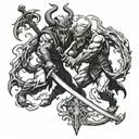 god fighting devil with sword tattoo design idea