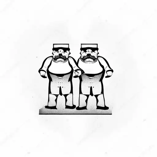 two fat men standing guard looking tough  tattoo design idea