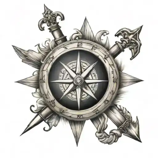 compass, arrow, merchant marine tattoo design idea