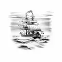 viking longship int he mist of a stormy sea tattoo design idea