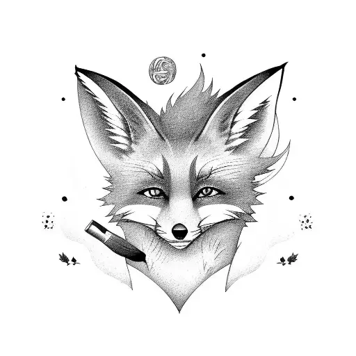 A mystical fox spirit holding a paintbrush and creating a vibrant anime world tattoo design idea