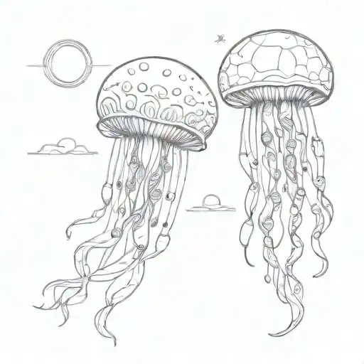 two jellyfish moon and sun shining tattoo design idea