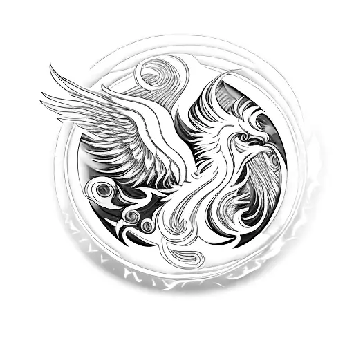 A tattoo of a phoenix rising from ashes with the word Harinநீ incorporated into the flames but more subtle and girlish  tattoo design idea