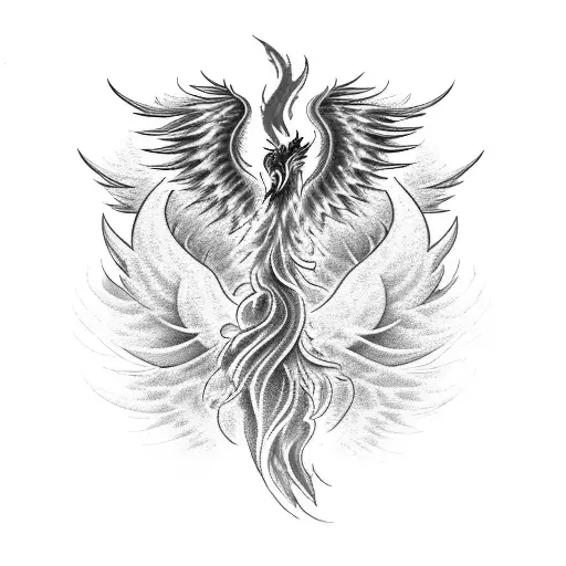 A tattoo of a phoenix rising from ashes with the word Harinநீ incorporated into the flames but more subtle and girlish  tattoo design idea