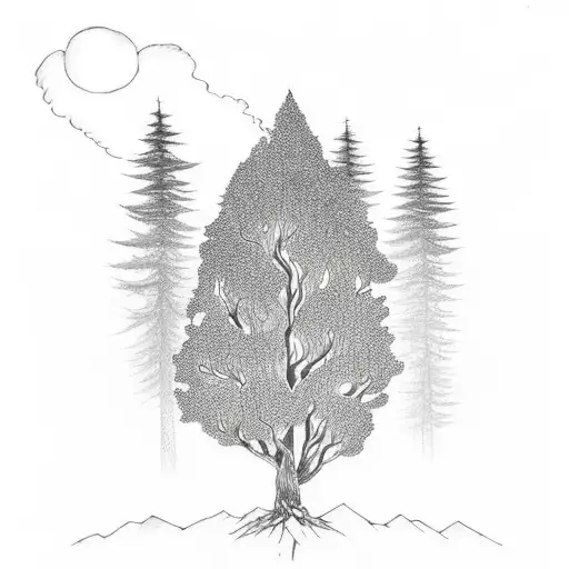 camping mountain tree fire  tattoo design idea