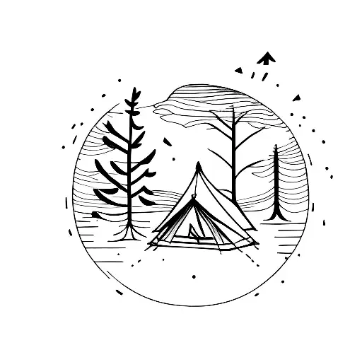 camping tree fire  tattoo design idea