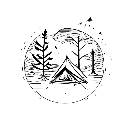 camping tree fire  tattoo design idea