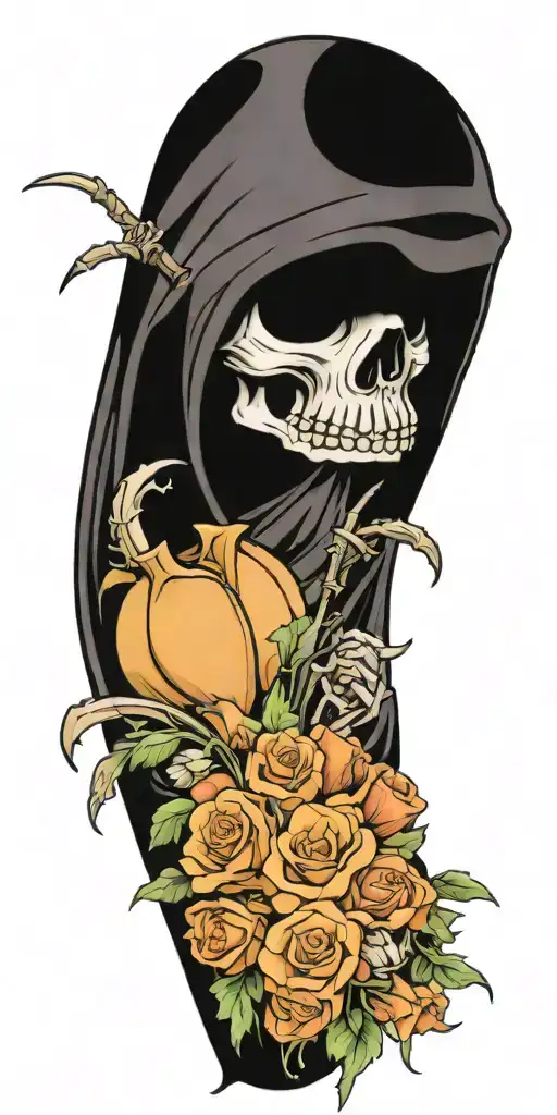 grim reaper holding a bouquet tattoo design idea