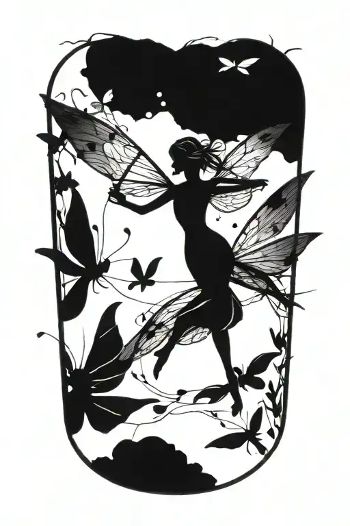 fairy and dragonflies flying tattoo design idea