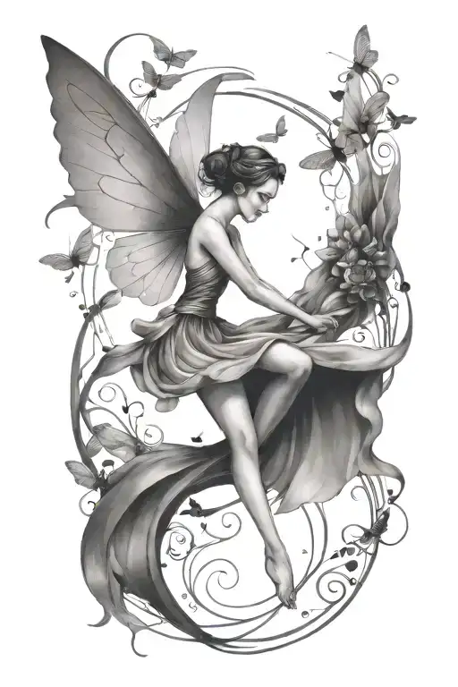 fairy and dragonflies flying tattoo design idea