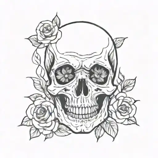 skull with flowers tattoo design idea
