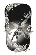 fairy and dragonflies flying towards the sun tattoo design idea