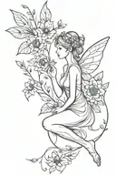 fairy and flowers tattoo design idea