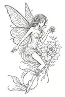 fairy and flowers tattoo design idea