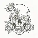 skull with flowers tattoo design idea