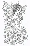 fairy and flowers tattoo design idea