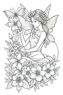 fairy and flowers tattoo design idea