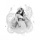 Alice falling down the rabbit hole with a trail of lace tattoo design idea