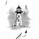 Lighthouse with a ship royal navy tattoo design idea