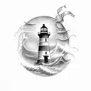Lighthouse with a ship royal navy tattoo design idea