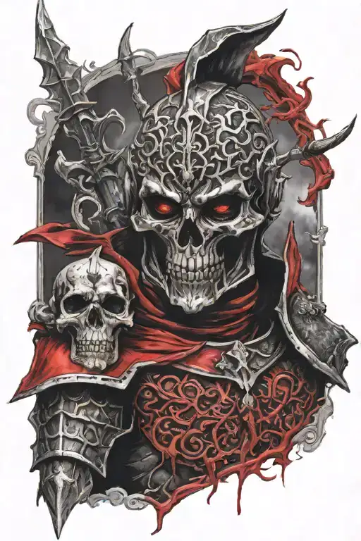 Necromancer with red and black armour tattoo design idea