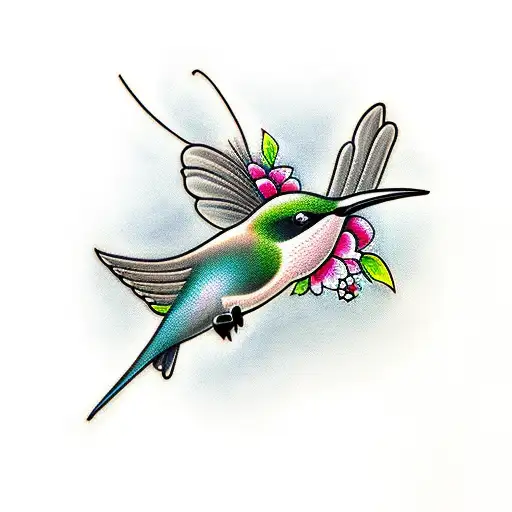 humming bird flowers bees tattoo design idea