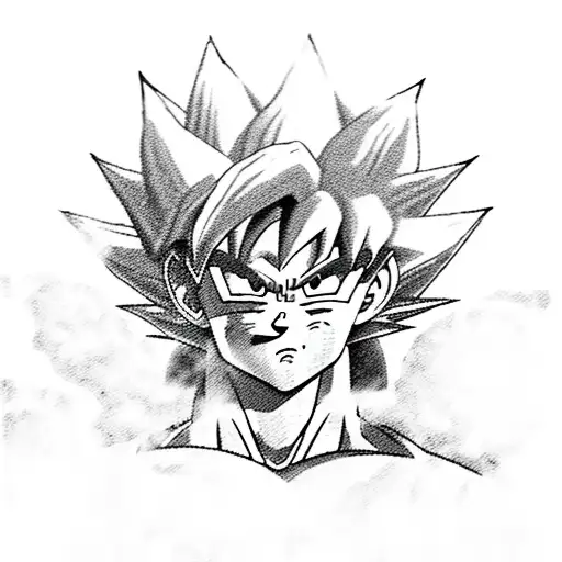 A sketch-style depiction of Goku from Dragon Ball Z surrounded by celestial bodies tattoo design idea