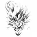 A sketch-style depiction of Goku from Dragon Ball Z surrounded by celestial bodies tattoo design idea