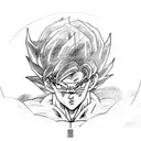 A sketch-style depiction of Goku from Dragon Ball Z surrounded by celestial bodies tattoo design idea