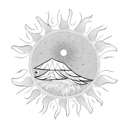 Palm Tree and sun and wave tattoo design idea