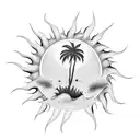 Palm Tree and sun and wave tattoo design idea