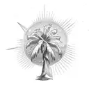 Palm Tree and sun and wave tattoo design idea