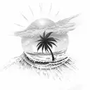 Palm Tree and sun and wave tattoo design idea