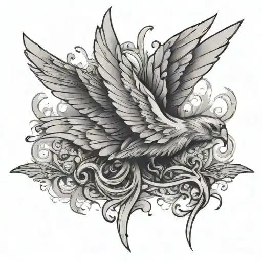 smoky mist and wings spread tattoo design idea