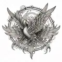 smoky mist and wings spread tattoo design idea