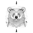 A blackwork tattoo featuring a bear playing a guitar in a forest clearing tattoo design idea