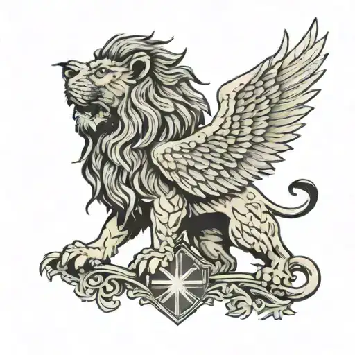 3 headed lion with wings , Scotland flag  tattoo design idea
