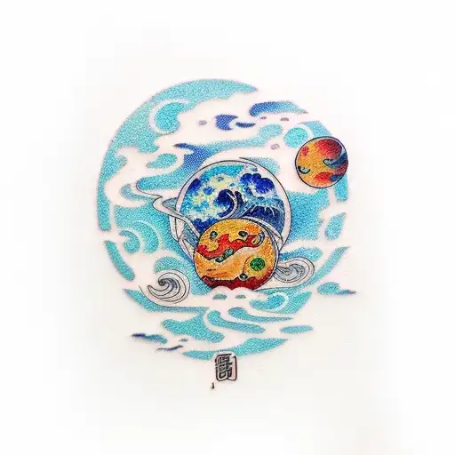 Dragon, Planets, Smokey, sleeve tattoo, Guitar tattoo design idea