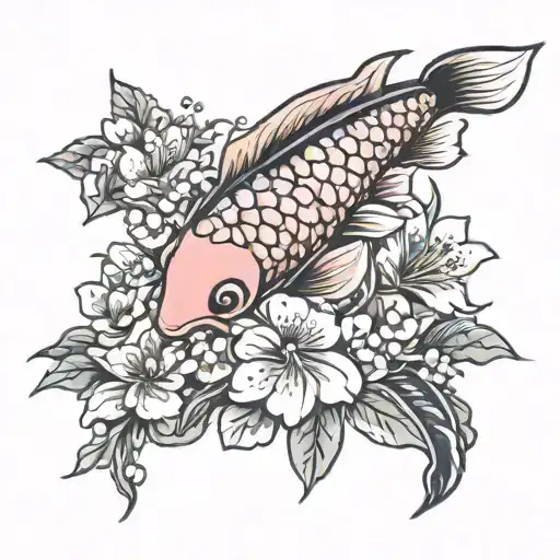 Incorporate iconic anime symbols like cherry blossoms and koi fish into a vibrant and dynamic tattoo design tattoo design idea