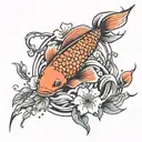 Incorporate iconic anime symbols like cherry blossoms and koi fish into a vibrant and dynamic tattoo design tattoo design idea