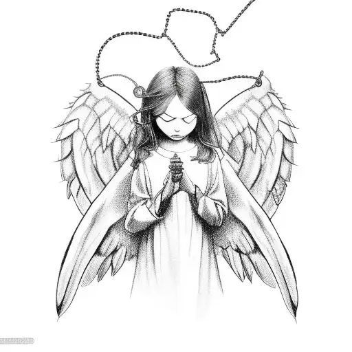 angel with a chain of the numbers 361 tattoo design idea
