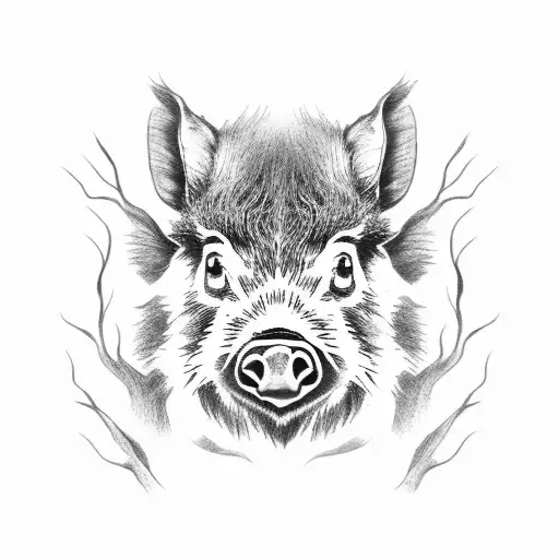 wild boar face with tree and roots blended tattoo design idea
