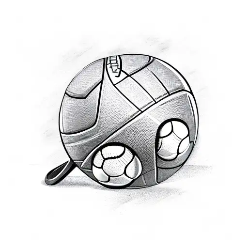 sports equipment in the background  with trophy in the center tattoo design idea