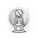 sports equipment in the background  with trophy in the center tattoo design idea