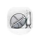 sports equipment in the background  with trophy in the center tattoo design idea