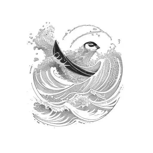 ocean wave sparrow tattoo design idea