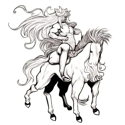 centaur being rided by a creature. This creature is half horse (top body part) and half man (bottom body part).  tattoo design idea