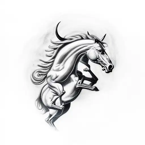 centaur being rided by a creature. This creature is half horse (top body part) and half man (bottom body part).  tattoo design idea