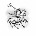 Centaur being rided by half man half horse, one trying to cut off the other handling huge scissors tattoo design idea